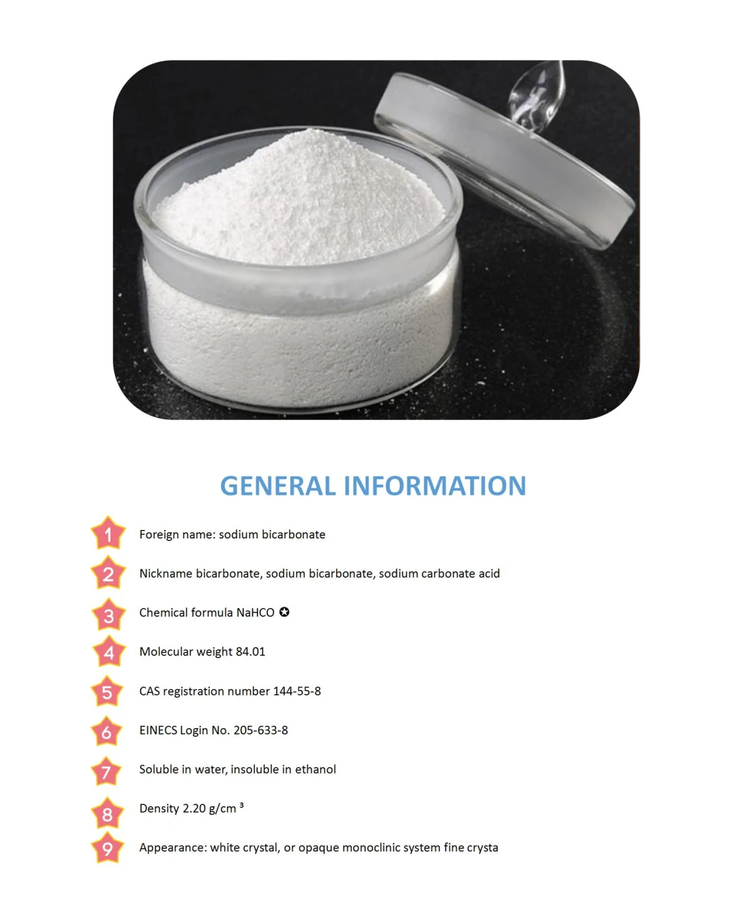 China Factory Price Supplierbaking Soda 99% CAS 144-55-8 Brand Malan Sodium Bicarbonate White Powder